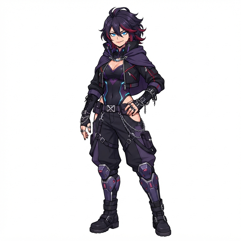 A full-body anime character design of a female hero in My H…