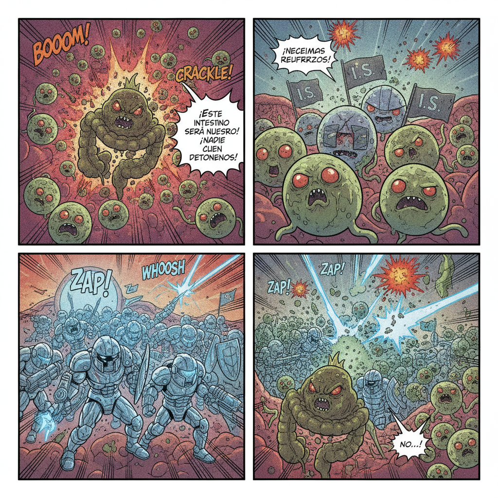 Escena: El intestino está siendo atacado por Entamoeba hist…