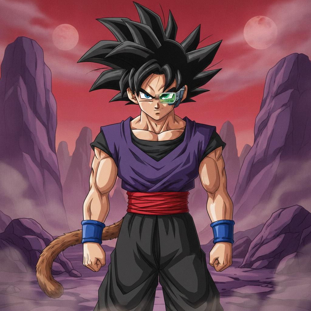 Crie um Saiyajin homem de 16 anos, tom de pele pardo, cabel…