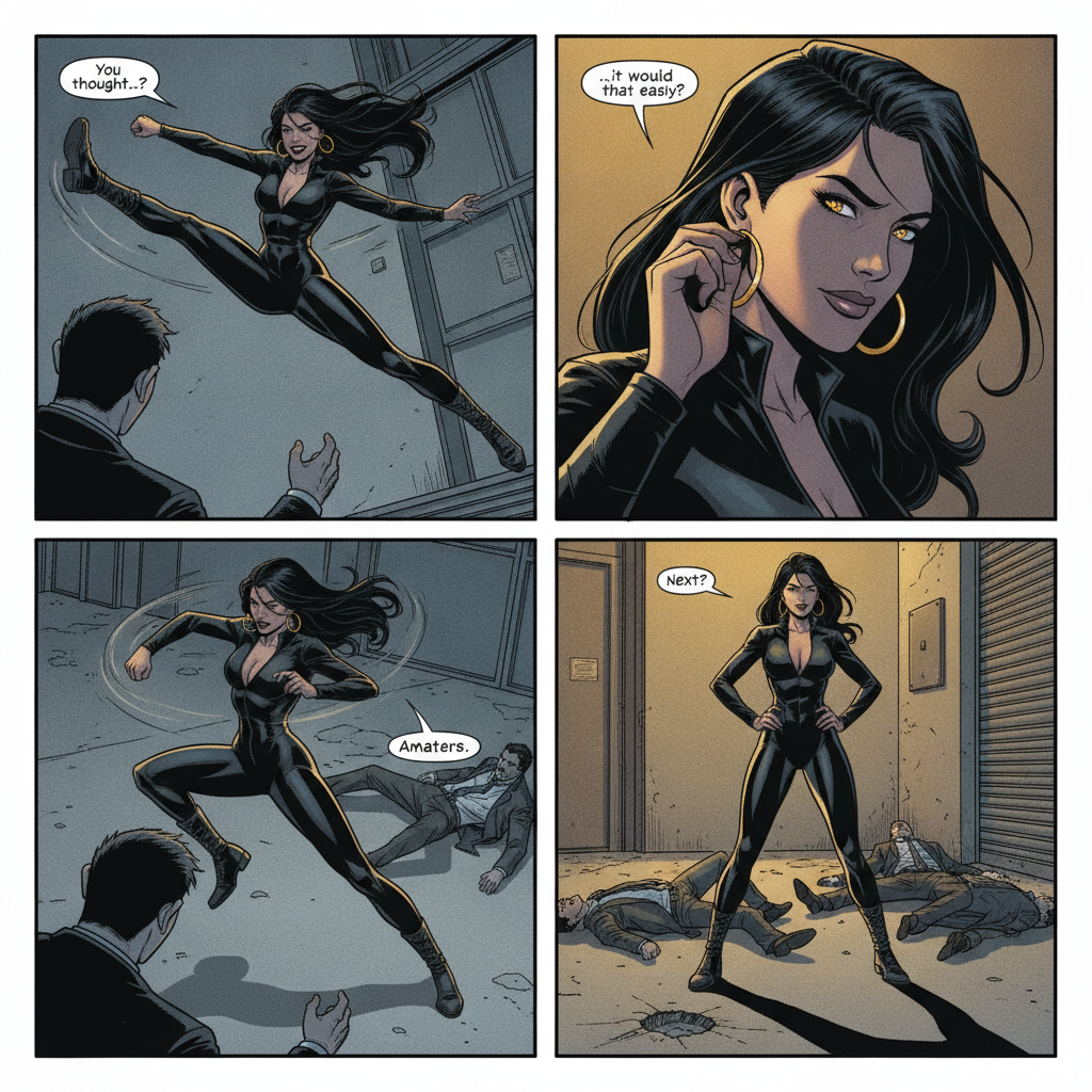 A multi-panel comic book page layout, mature graphic novel …