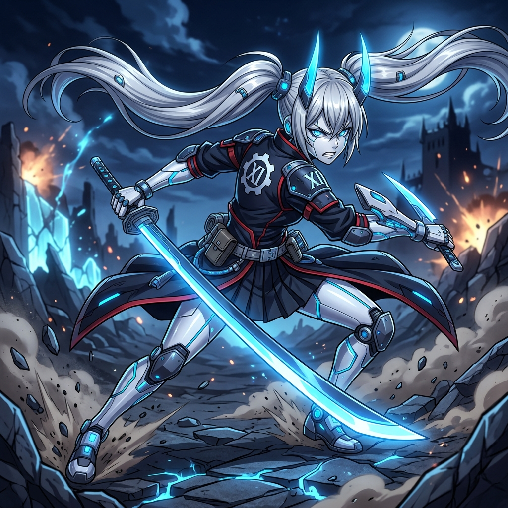 Bleach, Robot, Female, Young Adult, Twintails, Silver Hair,…