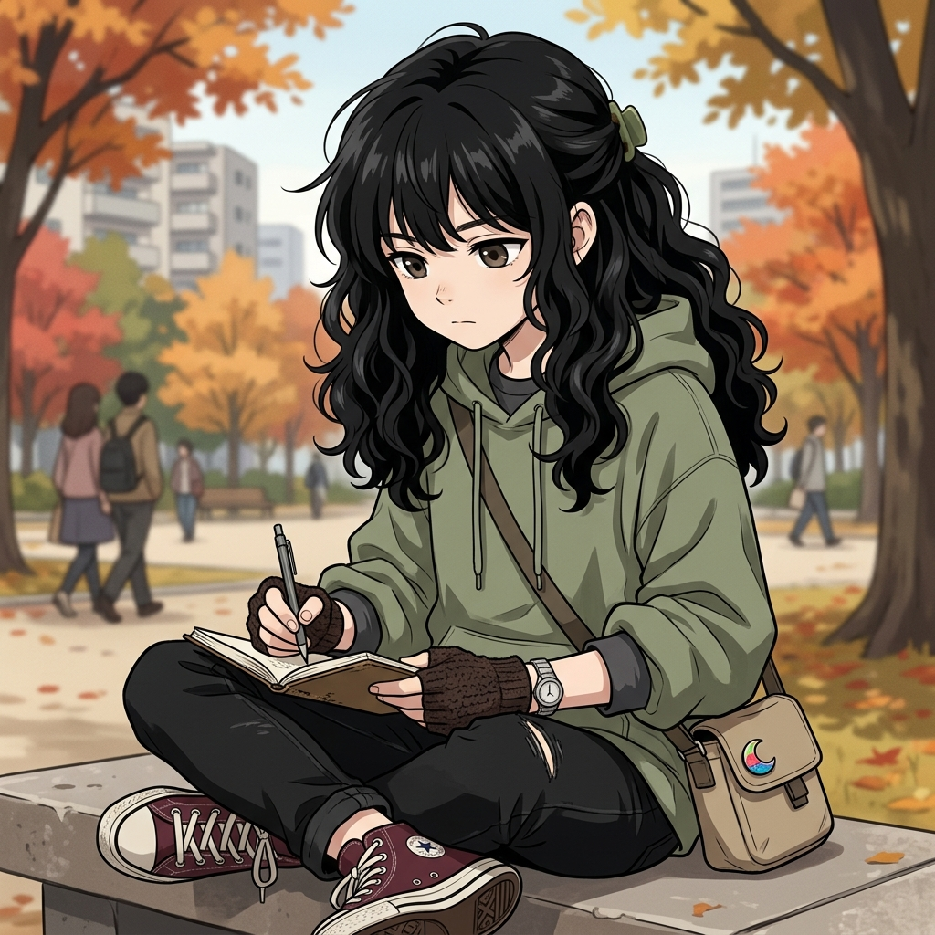 Modern Anime, Human, Female, Child, Wavy Hair, Black Hair, …