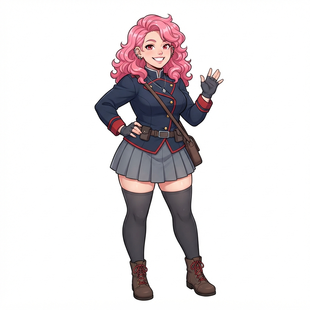 Human, Female, Young Adult, Curly Hair, Pink Hair, Happy, U…