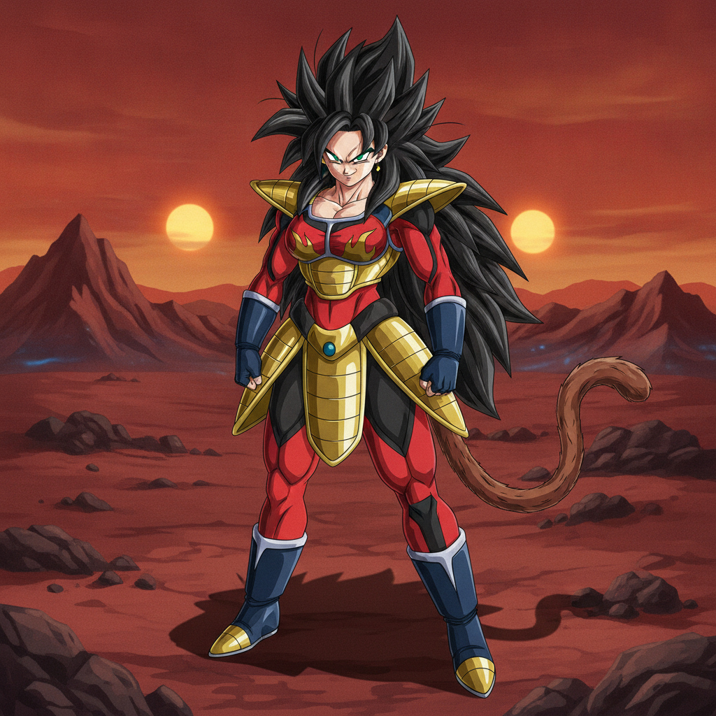 a Saiyan woman with somewhat spiky hair that cascades down …